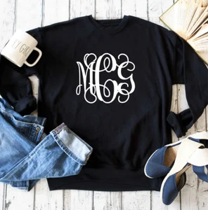 Custom monogrammed sweatshirt for women , ladies vines monogram sweater - Picture 1 of 4