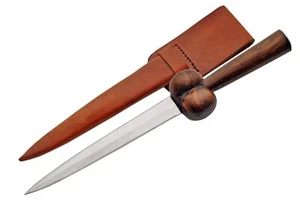 Scottish Bollock Dagger Knife 12" Stainless Steel Blade With Leather Sheath - Picture 1 of 4