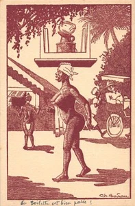 Senegal - El inodoro está bien usado - Caricatura de una mujer africana por Charles Bo - Imagen 1 de 2