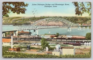 Julian Dubuque Brücke über Mississippi Fluss Iowa 1943 Nachdruck Postkarte - Bild 1 von 2