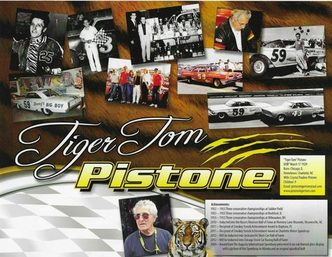 TIGER TOM PISTONE NASCAR  POSTCARD CAREER ACHIEVEMENTS Cover