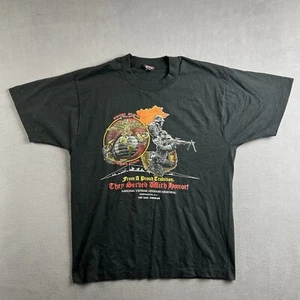 VINTAGE Marines Hemd Herren Large schwarz 80er Einzelnaht Marine Corps Sniper Gun - Bild 1 von 8