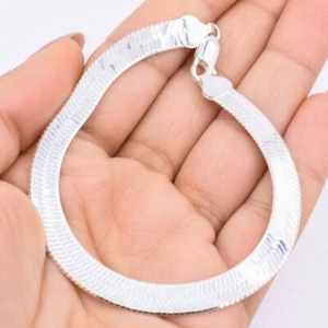 925 Sterling Silver 5.5mm Flexible Herringbone Bracelet, All Sizes, Italy - Picture 1 of 6