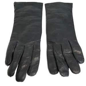 Italian Leather Gloves Rabbit Fur Lined Black Size 6 1/2 Slim Fit VTG Gimbels - Picture 1 of 11