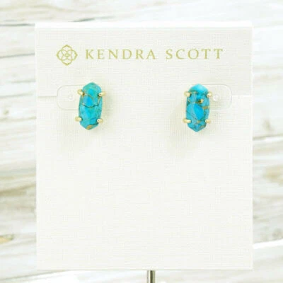 Clearance! NWOT Kendra Scott Betty Turquoise Bronze Veined Stud Earrings Gold - Image 1 of 4
