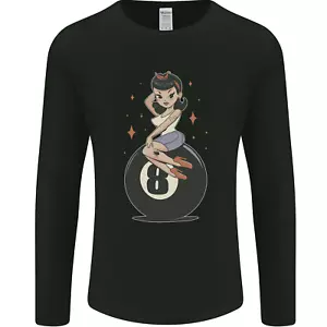 8-Ball Pinup Pool Mens Long Sleeve T-Shirt - Picture 1 of 13