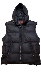 Men's Old Navy Small Down Filled Black Hooded Vest Excellent Condition 