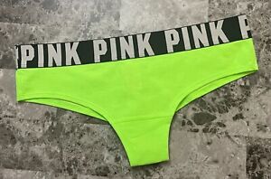 NWT VICTORIA'S SECRET PINK M NEON GREEN THICK LOGO BAND RARE CHEEKSTER PANTIES