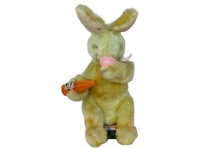 Antique Easter Bunny Battery Operated toy plush figure rabbit carrot juice egg