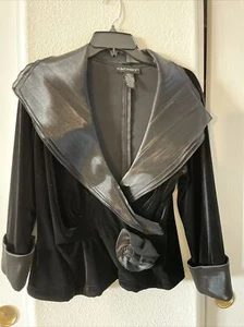 Cachet Formal Sparkly Dressy Black Velvet Top w/Sheer Chiffon & Rose Size 10 - Picture 1 of 7