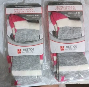 2 Calcetín Prestige Medical Mujer Premium Lana Compresión Rosa Cintas y Rayas - Imagen 1 de 2