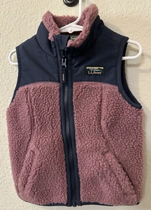LL Bean Toddler Sherpa Fleece Vest Size 2T Purple Preppy Outdoor Hiking Fuzzy - Picture 1 of 11