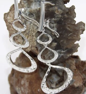 Hand Made in USA 925 Sterling Silver Dangle Drop Earrings Satin and Diamond Cut - Picture 1 of 9