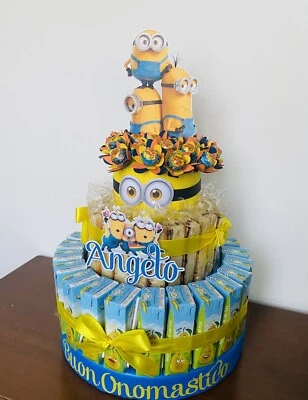 TORTA MERENDINE, SUCCHI E CHUPA CHUPS TEMA MINIONS PER 23 BAMBINI - Immagine 1 di 2