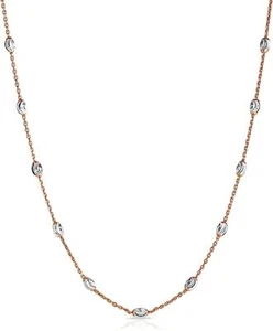 925 Sterling Silver Rose Gold 3MM Diamond Cut Station Oval Moon Bead Necklace - Picture 1 of 6