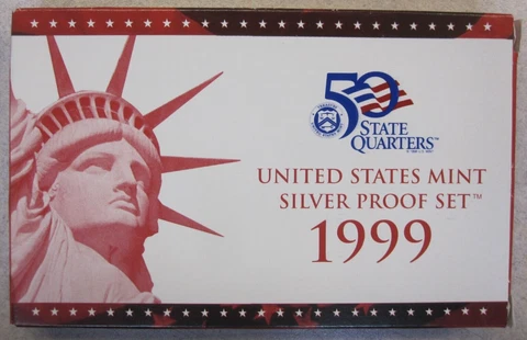 1999-S United States Mint Silver Proof Set (9-Coins Set) Original Box and COA Cover