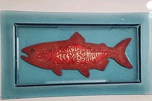 Salmon Serving Platter Hand Cut Copper Infused Glass Charlton Glassworks 18x10 - Picture 1 of 11