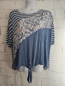 Cato Multicolor Stripe & Floral Tie Waist Pullover Top Plus 22/24 Short Sleeve - Picture 1 of 12