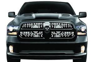 Rejilla de invierno frontal fría de acero inoxidable para cráneos de llama Dodge Ram 1500 2013-18 - Imagen 1 de 2