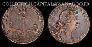 Jeton Louis XIV Le Roi Soleil Rivalité avec L'Espagne Cuivre F12813 - Picture 1 of 1