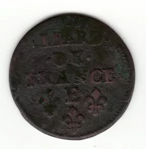 Louis XIV, 1658 E copper Liard, Tours mint - Bild 1 von 2