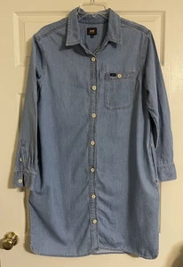 Vintage Lee Denim Shirt Dress Women's Long Sleeve Button Up Pockets Western SZ L - Picture 1 of 6