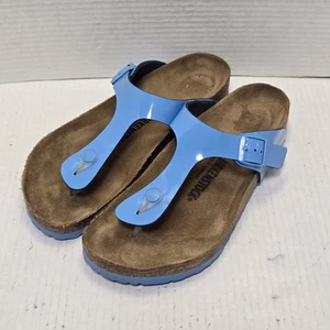 BIRKENSTOCK Gizeh Birko-Flor Patent Sky Blue SANDALS Comfort Womens Sz 41 US 10 - Picture 1 of 9