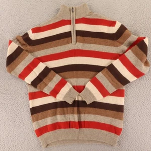 Cortefiel Sweater Mens M Brown Red Striped 1/4 Zip Pullover Cashmere Blend - Picture 1 of 8