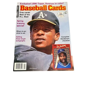 Rickey Henderson - February 1990 BASEBALL CARDS Magazine with Cards - Picture 1 of 5