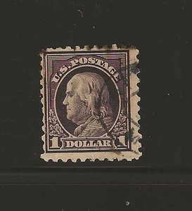 US Scott #460 used $1 violet black Franklin, 1915 perf 10, wmk 191, light cancel - Bild 1 von 2