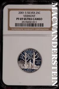 2001-S Silver Vermont State Quarter - NGC PF 69 Ultra Cameo - Scarce #SLI84 - Picture 1 of 2