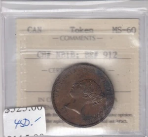 1854 New Brunswick Half Penny - CH#NB1B; BR#912 - ICCS MS-60 - Cert#LJ765   SC3 - Picture 1 of 2