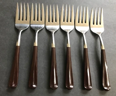 Oxford Hall OLD WINCHESTER-WALNUT 6 Salad Forks Brown Melamine Handle MCM Japan - Image 1 of 4
