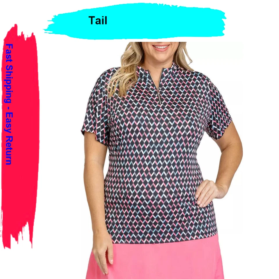 Tail White Label Women’s Golf Short Sleeve Funnel Knit Top Shirt Size XS