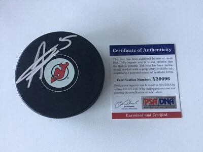 Adam Larsson Signed Autographed NJ New Jersey Devils Hockey Puck PSA DNA COA a - Image 1 of 3