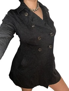 CAbi Women Sz S Trench Coat Jacket Military Double Breast Charcoal Button Gray - Picture 1 of 6
