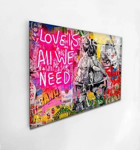 Love is All We Need Banksy Glass Wall Art - Picture 1 of 8