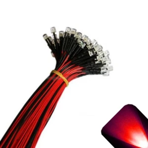 50x12v 5mm Flat Top Pre Cablato Rosso LED Grandangolare 13v 14v 15v Luce Precablata - Foto 1 di 2