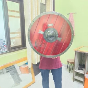 Beautiful Shield Viking Medieval Wooden Handmade Battle Larp Armor Metal Design - Picture 1 of 4