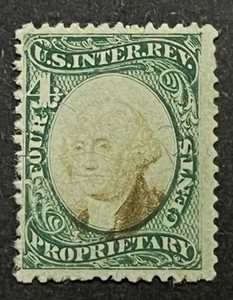 Travelstamps:US Proprietary Scott RB4b 1874 4c green & black on Green paper MNG - Picture 1 of 5
