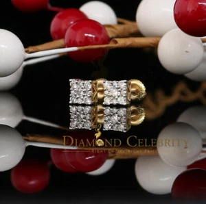 10K Real Yellow Gold Real Diamond 0.25CT Men's/Women's Stud Square Earring - Picture 1 of 12
