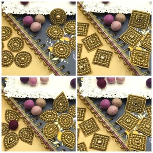 FCL 5pc Antique Metallic Stone Butti Indian Zari Sewing Crafting Applique Sewon - Picture 1 of 12