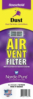 NORDIC PURE Dust Reducing Air Vent Filters 4x12 (Register Vent Filters) 1 Pack of 12