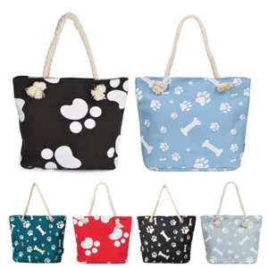 Premium Dog Cat Puppy Kitty Animal Paws Print Canvas Tote Shoulder Bag Handbag - Picture 1 of 23