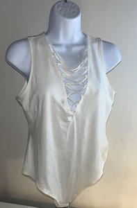 H&M - White - Crisscross - Bodysuit - Leotard - Size - L - Sleeveless - Picture 1 of 5