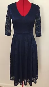 NOCTFLOS DRESS~S~NAVY BLUE~LACE~FIT/FLARE~3/4 LACE SLEEVE~STRETCH~PARTY COCKTAIL - Picture 1 of 12