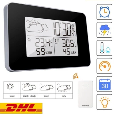 Funkuhr Digitale LCD Wetterstation Thermometer Hygrometer Mit Außensensor Uhr - Bild 1 von 4