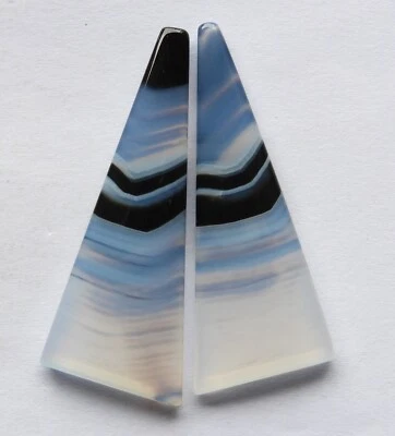 43.70 Ct Natural Banded Agate (43mm X 17.5mm each) Cabochon Loose Match Pair - Image 1 of 3