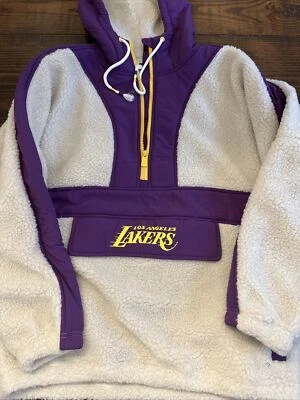 Pulôver com capuz New Era Los Angeles LA Lakers feminino Sherpa quarto de zíper tamanho P - Imagem 1 de 4