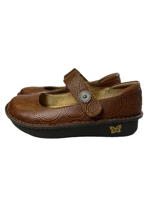 Alegria Paloma Carmelita Mary Jane Zapatos de Cuero 41 EE. UU. 10.5-11 Marrón Dorado Botón Foto 1 de 4